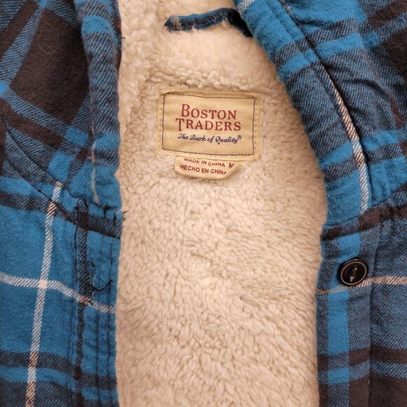 Boston Traders Blue Plaid Flannel Button Up Jacket Men's Medium Sherpa Lined - Picture 6 of 6